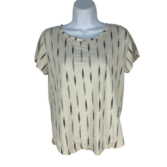 H&M Basics Womens Beige T-Shirt With Black Print Size Small - Picture 1 of 4